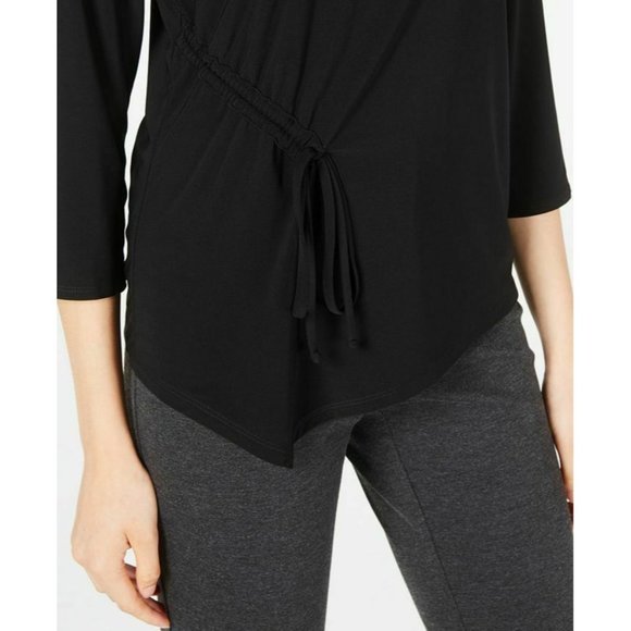 NY Collection Women's Petite Black Long Sleeve Side-Tie Top, Petite Small - Picture 3 of 3